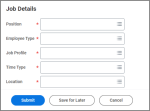 The job details section of the Hire page. 