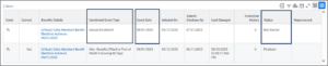 boxes around the columns enrollment event type, event date, and status
