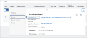 cancel enrollment selection from related actions