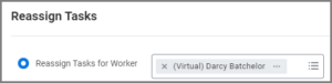 The reassign task page with the employees name displayed in the Reassign Task for Worker field