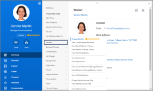 navigating to the change benefits link from the worker profile