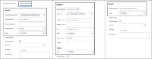 The contact information tab emphasizing the phone, address, and email sections