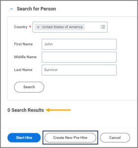 0 search results displayed underneath the search for person menu