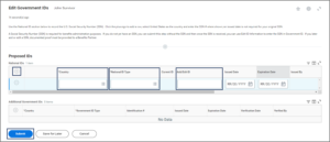 The edit government IDs inbox item emphasizing the country, national ID type and add/edit ID fields