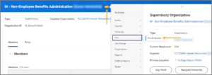 The supervisory organization page showing the hire employee link