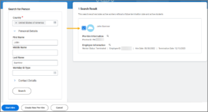 arrow pointing where to select a pre-hire in search