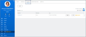 The worker profile showing how to navigate to the dependents tab on the benefits section