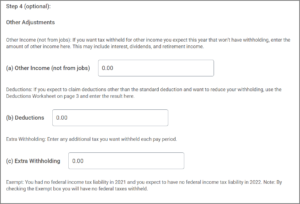 The other Adjustments section of the withholdings task