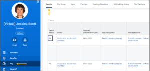 The pay section of an Employee's profile with the results tab highlighted