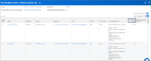 Display of Pay Calculations Results - Deduction Register report showing results that include the Current Period Arrears column.