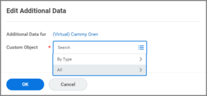 The Edit Additional Data Window with all highlighted in the Custom Object field