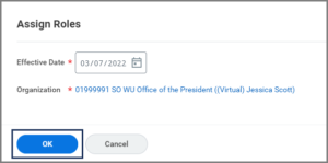 The Assign Roles Window emphasizing the OK button