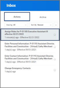 view of Security Partner's inbox task: assign roles 