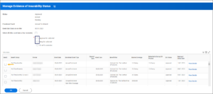 The updated Manage Evidence of Insurability Status page with additional fields highlighted