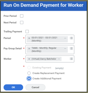 Run On Demand Payment for worker page with defaulted information