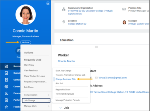 Actions button to Change Business Title
