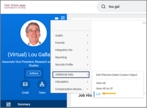 navigate to actions additional info edit