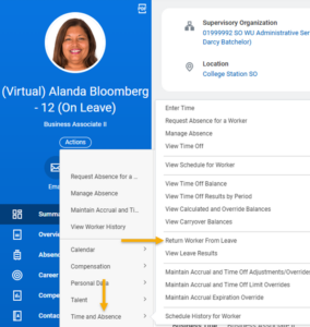 Return Worker from Leave menu selection