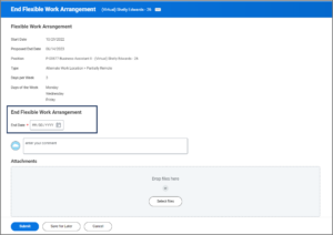 End Flexible Work Arrangement details page