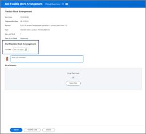 Select the end date for the Flexible Work Arrangement for worker.