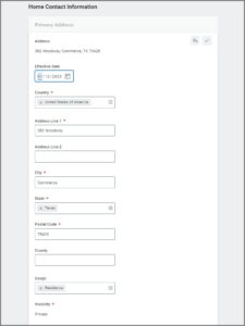 Home Contact Information section and add Primary Address information. Mandatory fields