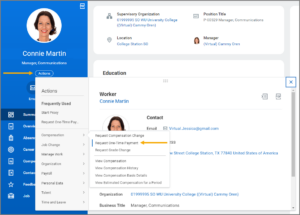 The worker profile highlighting the actions button and how to navigate to the request one-time payment menu