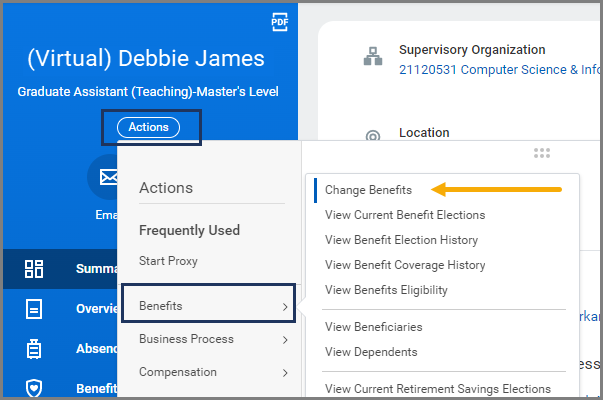 Image of Actions > Benefits > Change Benefits