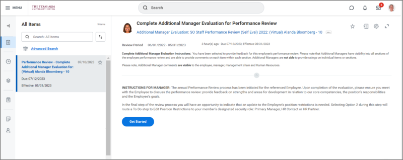 INITIATION PAGE FOR COMPLETING THE ADDITIONAL MANAGER EVALUATION 