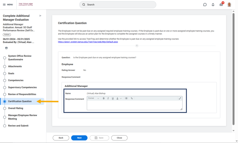 Additional Manager can comment on unfinished training.