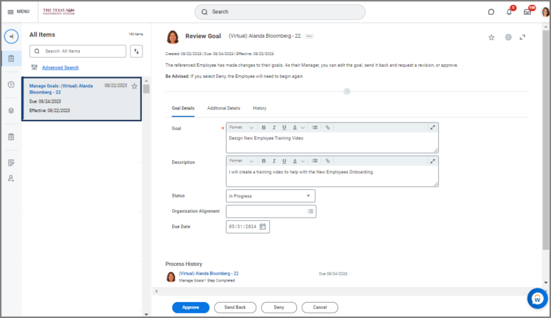 Review Goals To Do Received by the employee