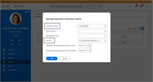 Manage Dependent Verification Status Task. In the Verification Status field, select No Statius.