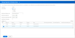 Manage Dependent Verification Status page.