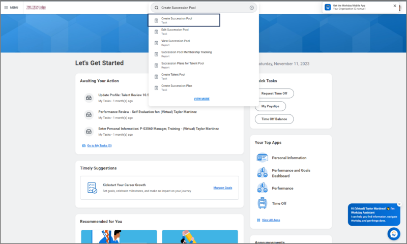 Search for the task Create Succession Pool
