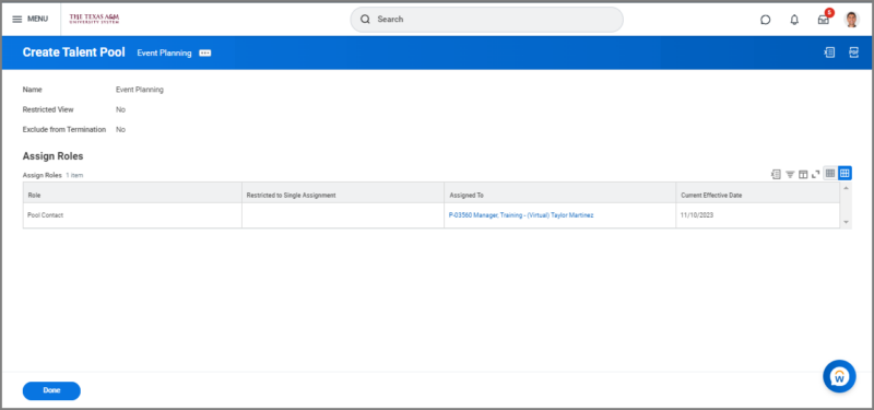 Review the talent pool when completed
