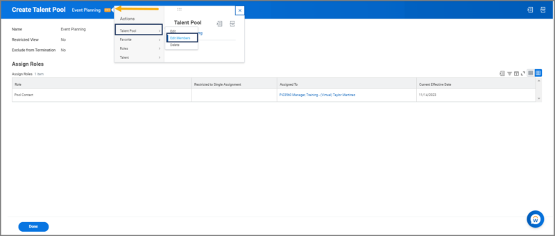 Search for the Edit Talent Members task in the search bar