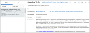 view of to do sent to the benefits partner when an employee who has returned from leave has submitted a benefit change -return from leave view of to do sent to the benefits partner when an employee who has returned from leave has submitted a benefit change -return from leave