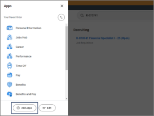 The add apps button at the bottom of the menu