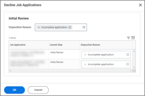 The Decline Job Applications window