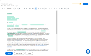 The Offer Letter screen for an example position