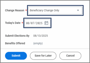 change reason for benefit event is beneficiary change only