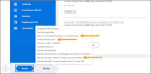 the submit and decline button options on the candidate page