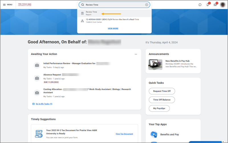 Search for Review Time Report