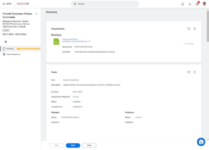 detailed view of provide employee review comments allows you to review comments made by your Manager that are paired with your self evaluation