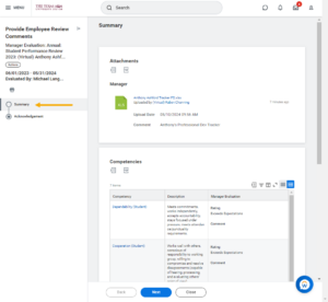 student reviewing summary page of comments and attachments