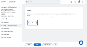 detailed view of the goals page