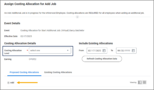 Assign Costing Allocation for add Job inbox task