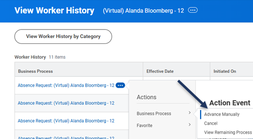 Advance Manually menu selection.