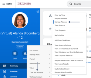 Select Manage Absence from menu. 1