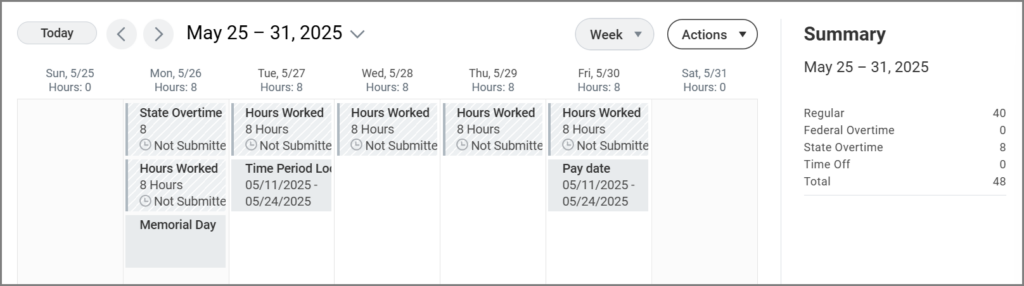 time sheet with working on a holiday