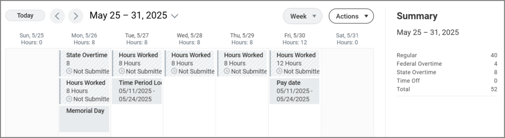 timesheet when worked on a holiday and over 40 hours